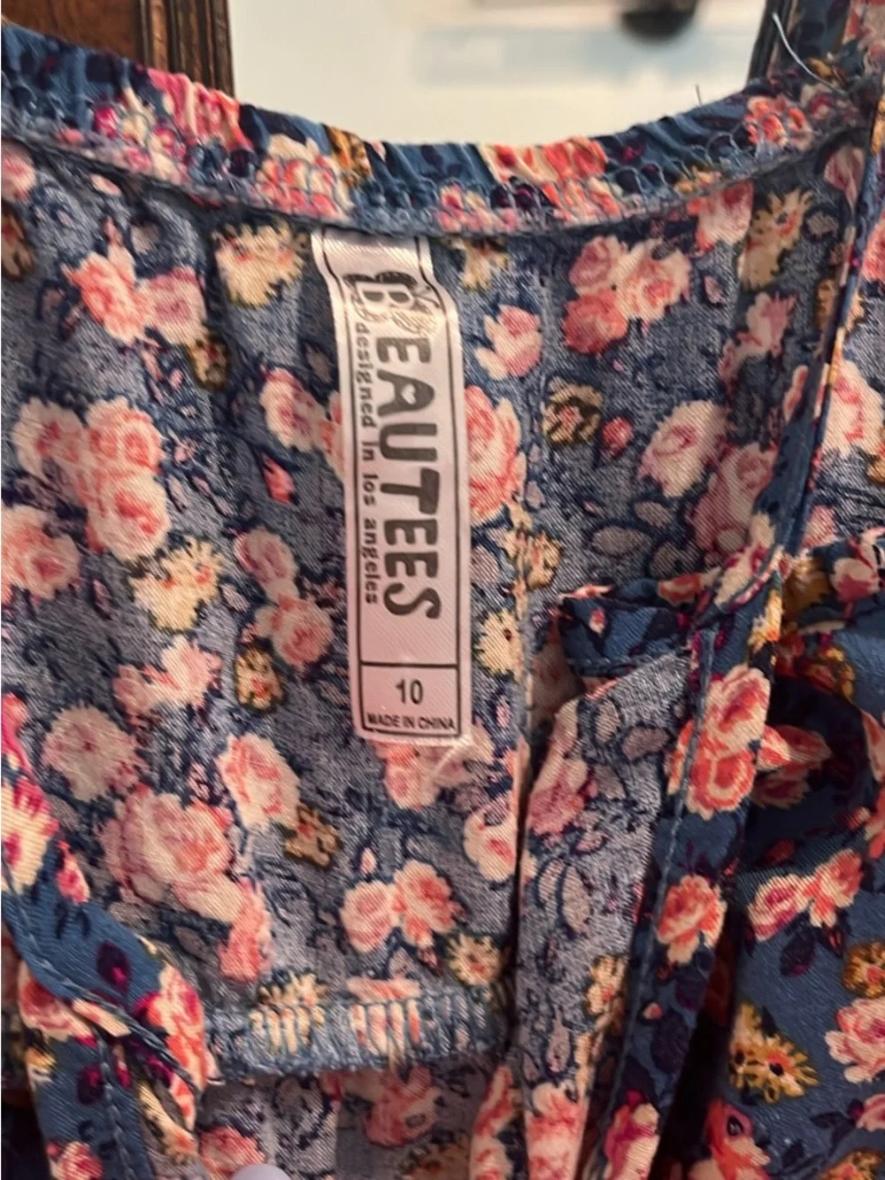 Beautees Navy Floral Dress with Pink Crochet Waist